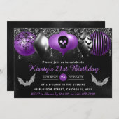 Invitation Ornements d'Halloween noirs et violets 21e anniver (Devant / Derrière)
