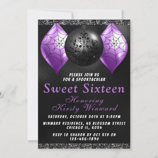 Invitation Ornements d'Halloween violet noir doux 16 (Devant)