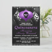 Invitation Ornements d'Halloween violet noir Quinceanera (Debout devant)