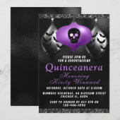 Invitation Ornements d'Halloween violet noir Quinceanera (Devant / Derrière)
