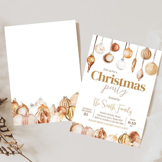 Invitation Ornements d'or Fête de Noël