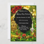 Invitation Ornements d'or Pine verte fête de Noël (Devant)