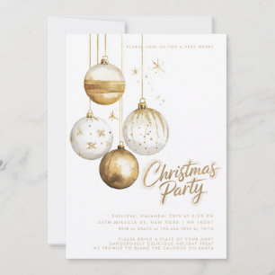 Invitation Ornements dorés blancs Boules de Noël Fête de Noël