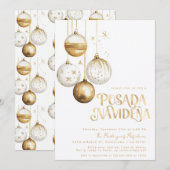 Invitation Ornements dorés et blancs de Posada Navideña mexic (Devant / Derrière)