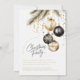 Invitation Ornements dorés et noirs Boules de Noël Fête de No