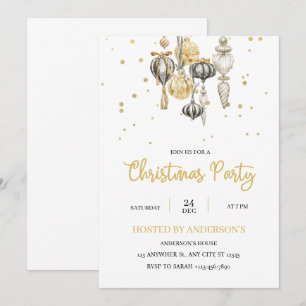 Invitation Ornements dorés minimalistes Fête de Noël