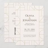 Invitation Ornements dorés modernes mariage crème (Devant / Derrière)