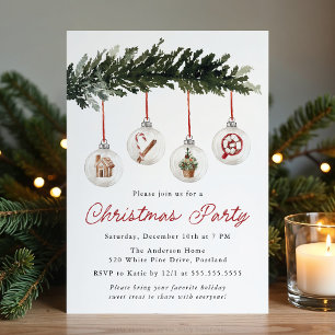 Invitation Ornements élégants à l'aquarelle Fête de Noël