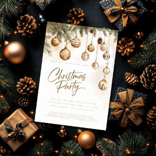 Invitation Ornements élégants dorés Boules de Noël Fête de No