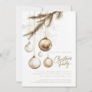 Invitation Ornements Élégants en Or Minimalistes Noël