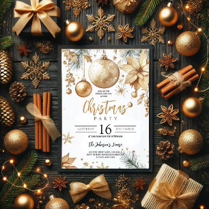 Invitation Ornements élégants en or Poinsettia Fête de Noël