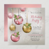 Invitation Ornements en or d'argent rose chic Glittery (Devant / Derrière)