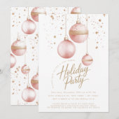 Invitation Ornements en or rose Soirée de Noël élégante (Devant / Derrière)
