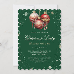 Invitation Ornements flocon de neige Rouge Or Vert Fête de No