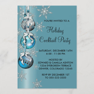 Invitation Ornements Flocons de Neige Bleu Sarcelle Fête de N