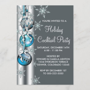Invitation Ornements Flocons de Neige Bleu Sarcelle Fête de N