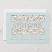 Invitation Ornements floraux antiques Baby shower bleu (Devant)