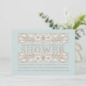 Invitation Ornements floraux antiques Baby shower bleu (Debout devant)