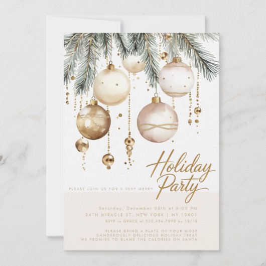 Invitation Ornements Gold Blush Baubles Noël (Devant)