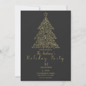 Invitation Ornements Gold Charcoal Elegant Tree Holiday Party (Devant)
