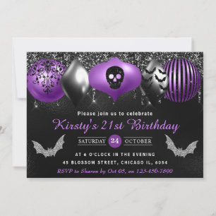 Invitation Ornements Halloween Noir et Violet 21ème Anniversa