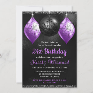 Invitation Ornements Halloween Noir & Violet 21ème Anniversai