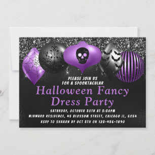 Invitation Ornements Halloween Violet Noir Fête de Déguisemen