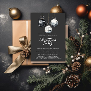 Invitation Ornements Noir Blanc Minimaliste Fête de Noël