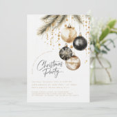 Invitation Ornements Noirs Et Or Baubles Fête de Noël (Debout devant)