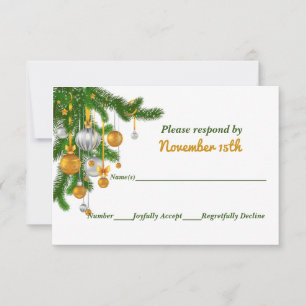 Invitation Ornements or & argent sur Branches Mariage RSVP