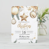 Invitation Ornements or élégant Poinsettia Noël Party (Debout devant)