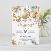 Invitation Ornements or élégant Poinsettia Noël Party (Debout devant)