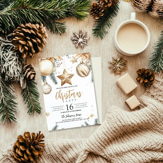 Invitation Ornements or élégant Poinsettia Noël Party