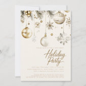 Invitation Ornements Or Et Blanc Baubles Fête De Noël (Devant)