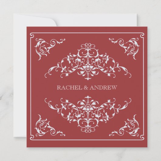Invitation Ornements romantiques Crimson Mariage (Devant)