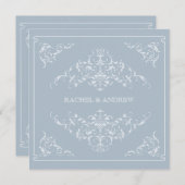 Invitation Ornements romantiques Mariage bleu clair (Devant / Derrière)