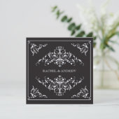 Invitation Ornements romantiques Noir Mariage (Debout devant)
