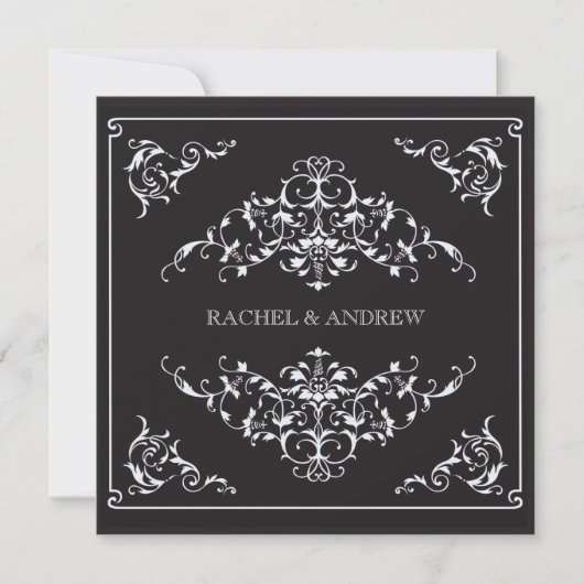 Invitation Ornements romantiques Noir Mariage (Devant)