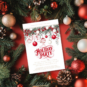 Invitation Ornements Rouges et Blancs Décoratifs Fête de Noël