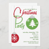Invitation Ornements rouges et verts d'invitation de fête de (Devant / Derrière)
