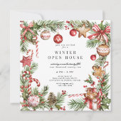 Invitation Ornements rouges Verdure Carré frontalier Open Hou (Devant)