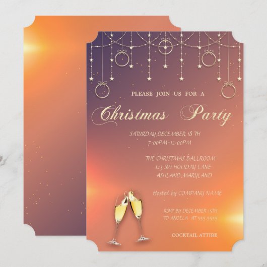 Invitation Ornements, Verre à Vin Compagnie Fête de Noël (Devant / Derrière)