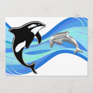 Invitation Orque et dauphin dans les vagues