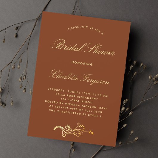 Invitation Orthographe de rouille orange brûlé or luxe douche