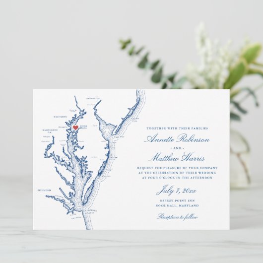 Invitation Osprey Point Rock Hall MD Map Mariage élégant (Debout devant)