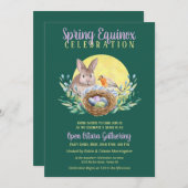 Invitation Ostara Spring Equinox Bunny & Bird Nest Green (Devant / Derrière)