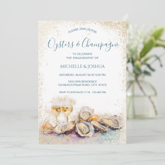 Invitation oster d'été moderne & champagne style côtier (Debout devant)