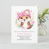 Invitation Otter Aventure Fleur sauvage rose Baby shower fill (Debout devant)
