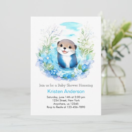 Invitation Otter Dreamscape Boy Baby shower (Debout devant)