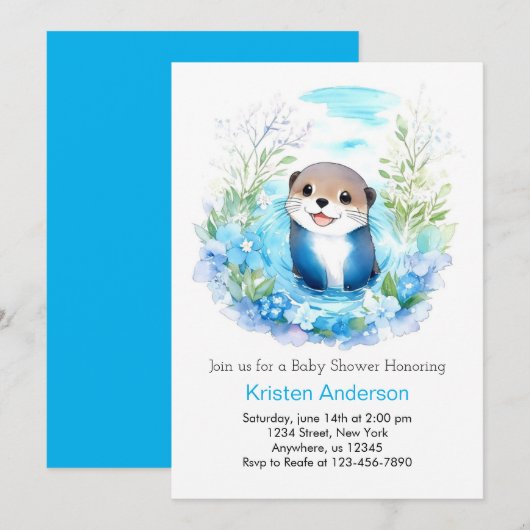Invitation Otter Dreamscape Boy Baby shower (Devant / Derrière)